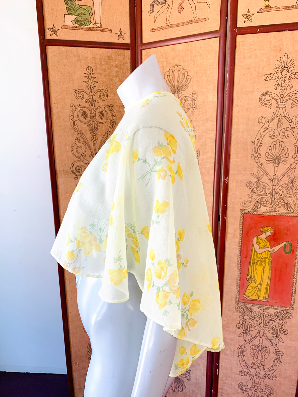 Pale Yellow 1970s Sheer Cape — vintage 1970s jacket in yellow