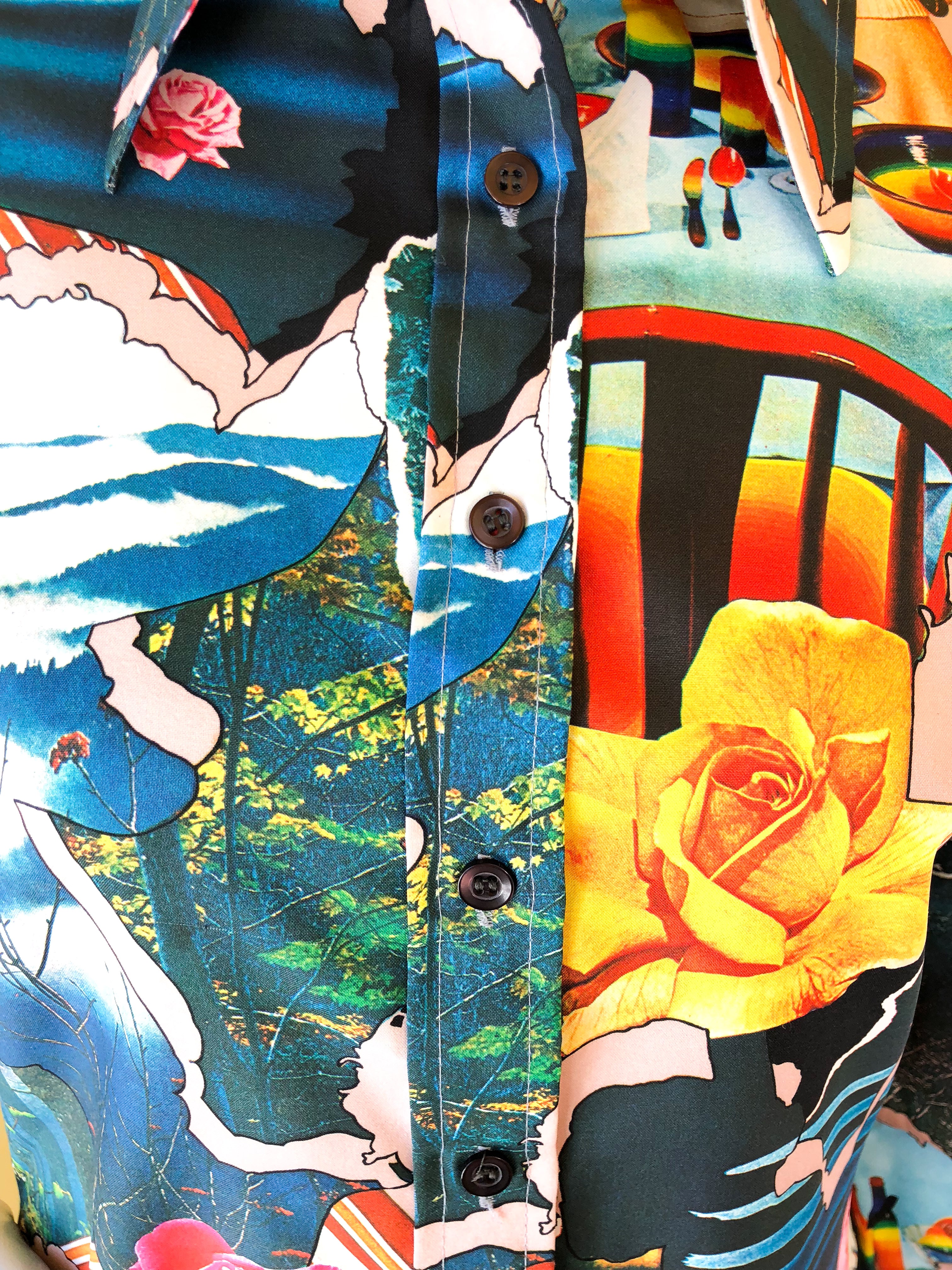 1970s Photo Print Trippy Button Up Blouse — vintage 1970s San Francisco Shirt Works top in multicolour