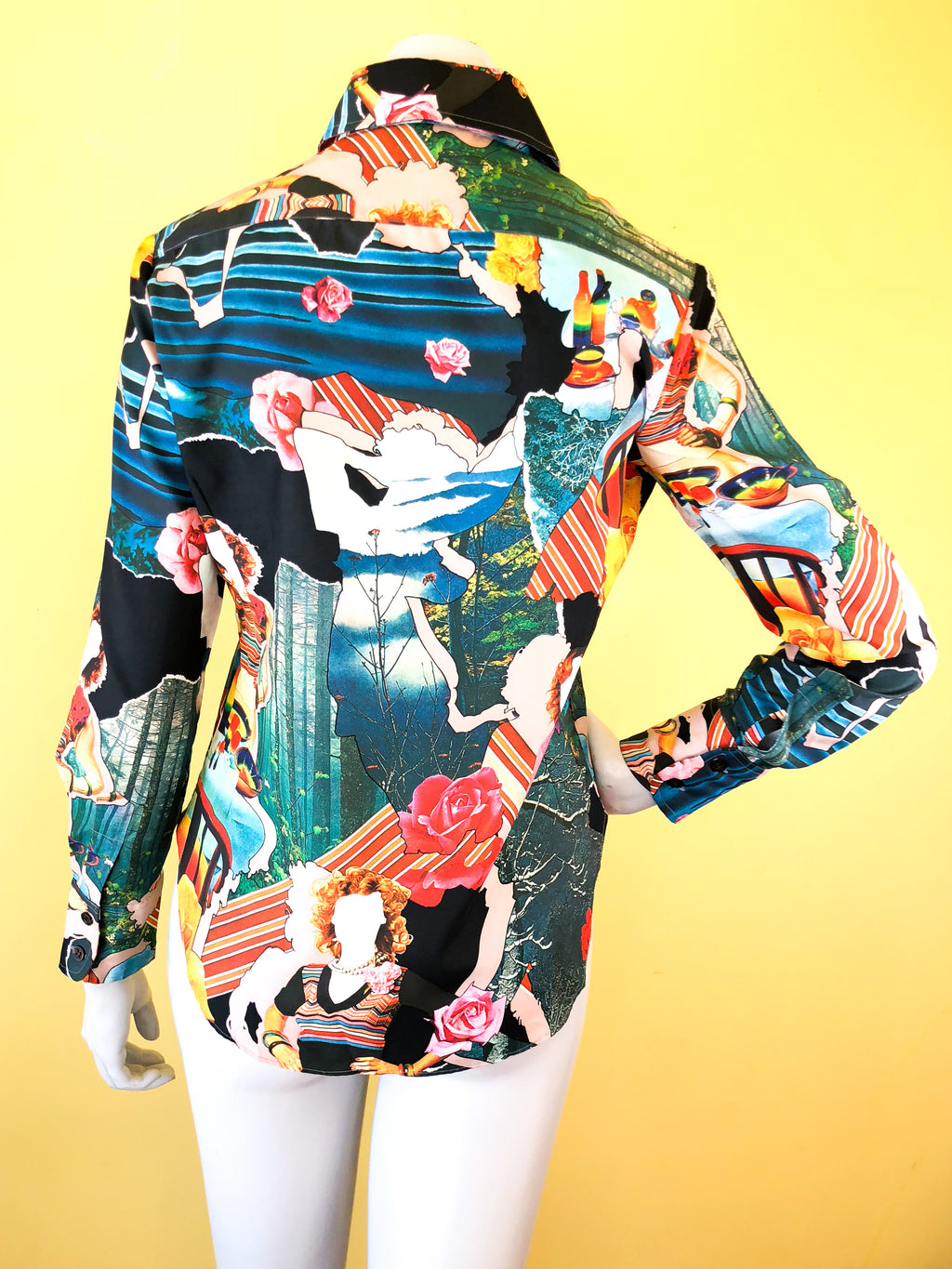 1970s Photo Print Trippy Button Up Blouse — vintage 1970s San Francisco Shirt Works top in multicolour
