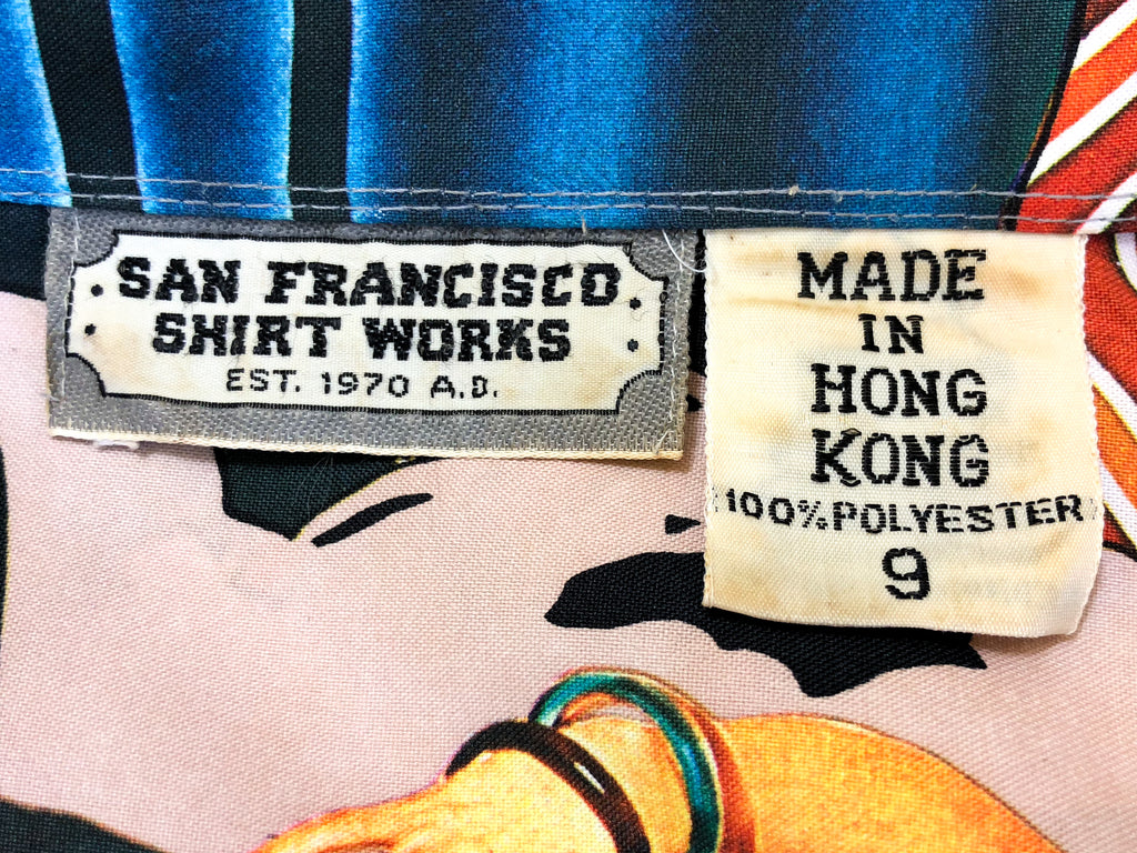 1970s Photo Print Trippy Button Up Blouse — vintage 1970s San Francisco Shirt Works top in multicolour