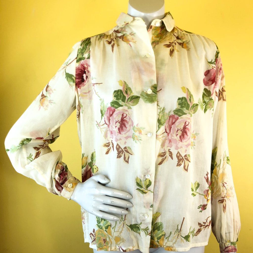 1970s Christian Dior Rose Print Blouse — vintage 1970s Christian Dior top in pink