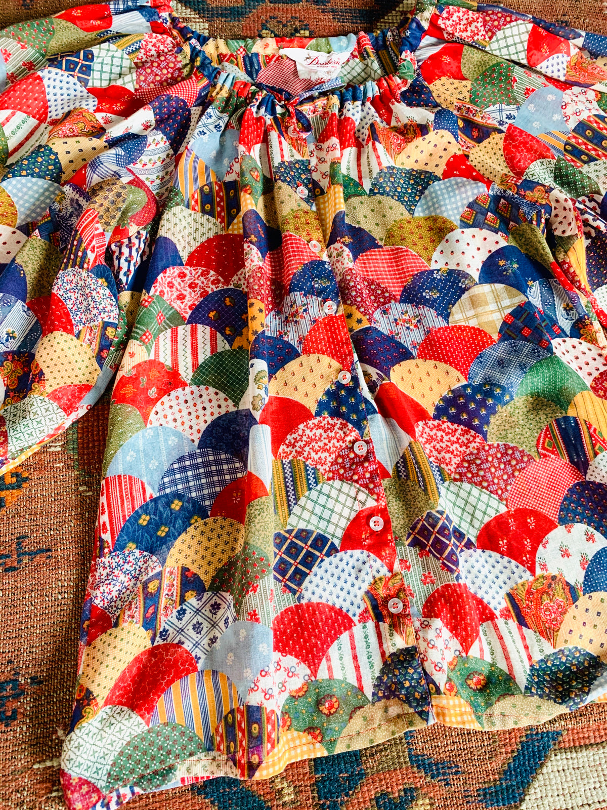 Balloon Sleeve Semi-Sheer Patchwork Print Blouse — vintage 1970s top