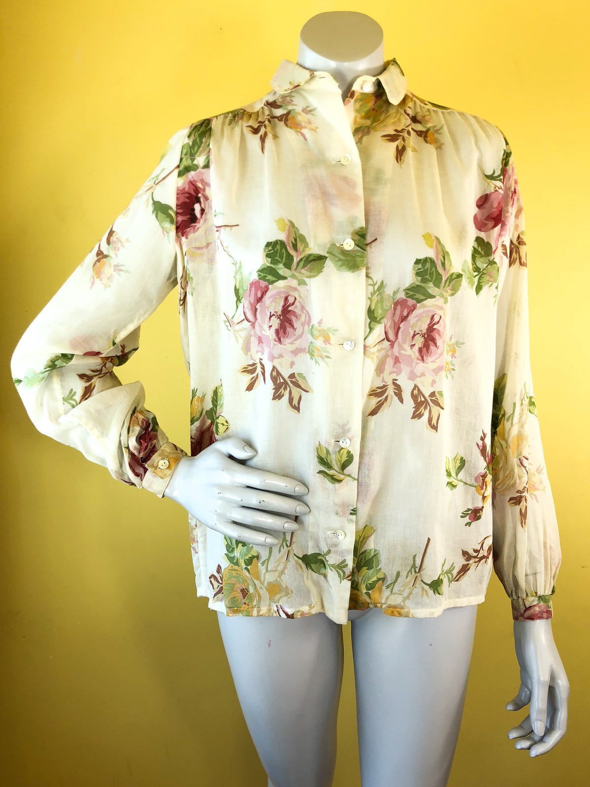 Gorgeous semi-sheer Christian Dior long sleeve blouse. Sold in excellent condition at Empress Vintage in Berkeley, CA.