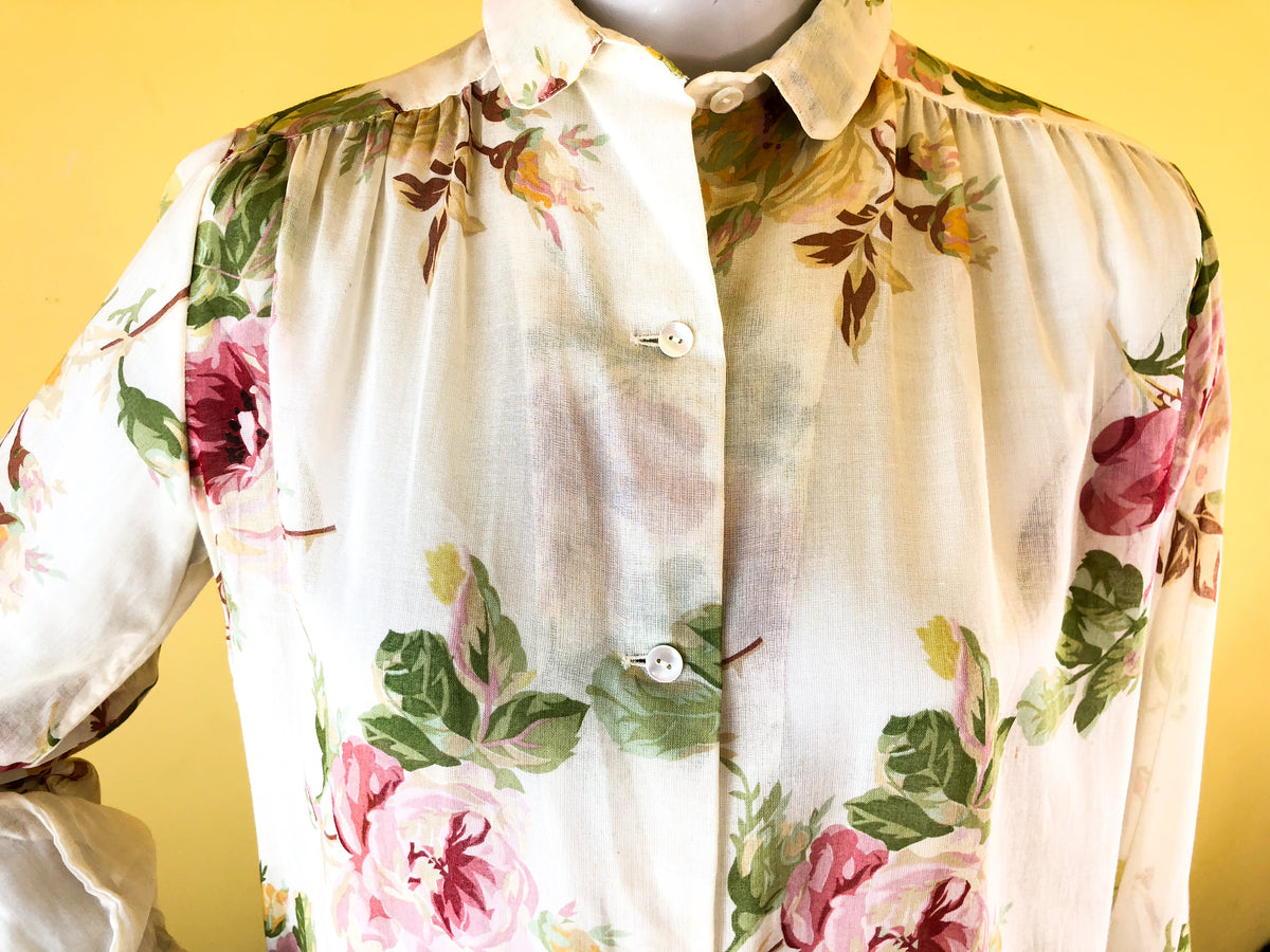 1970s Christian Dior Rose Print Blouse — vintage 1970s Christian Dior top in pink