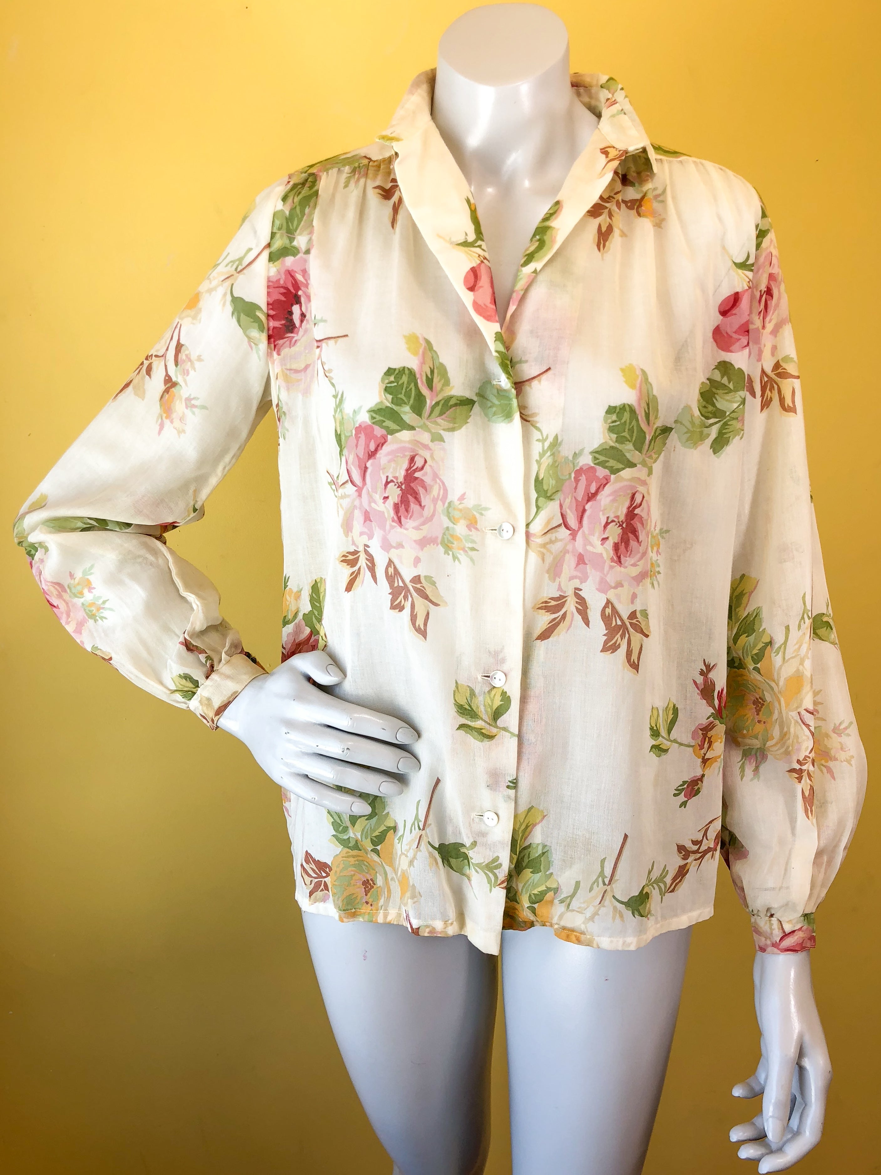 1970s Christian Dior Rose Print Blouse — vintage 1970s Christian Dior top in pink