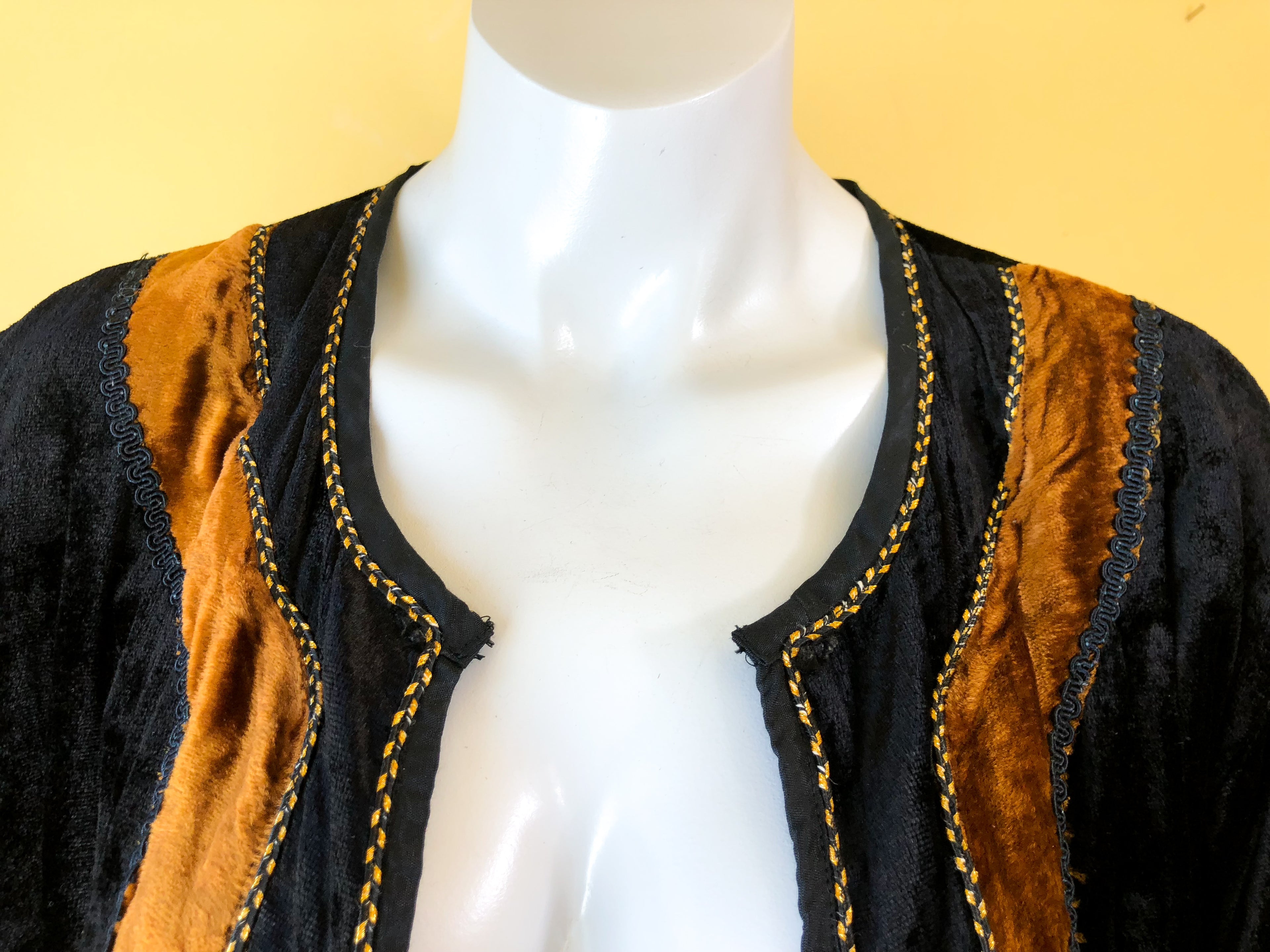 Velvet Applique Rayon Indian Jacket — vintage 1990s Brownstone Studio jacket in black, gold