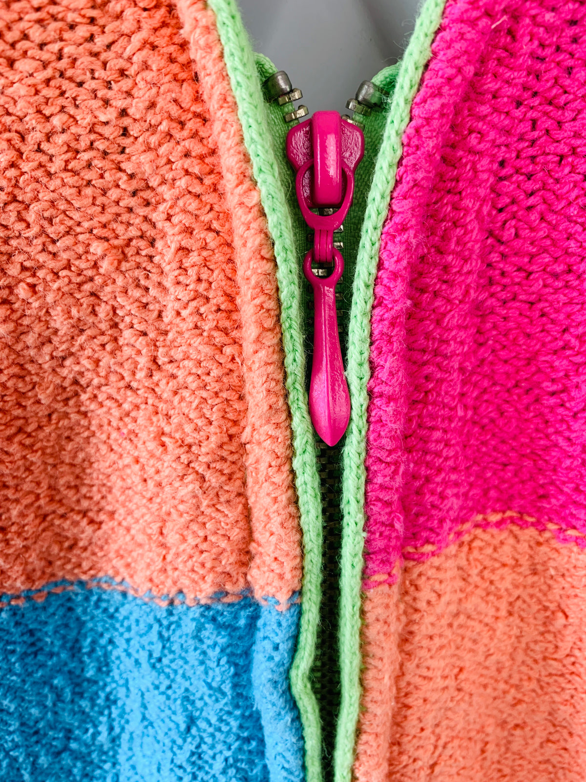 Sherbet 90s Colorblock Zip Up Cotton Sweater — vintage 1990s knit in orange