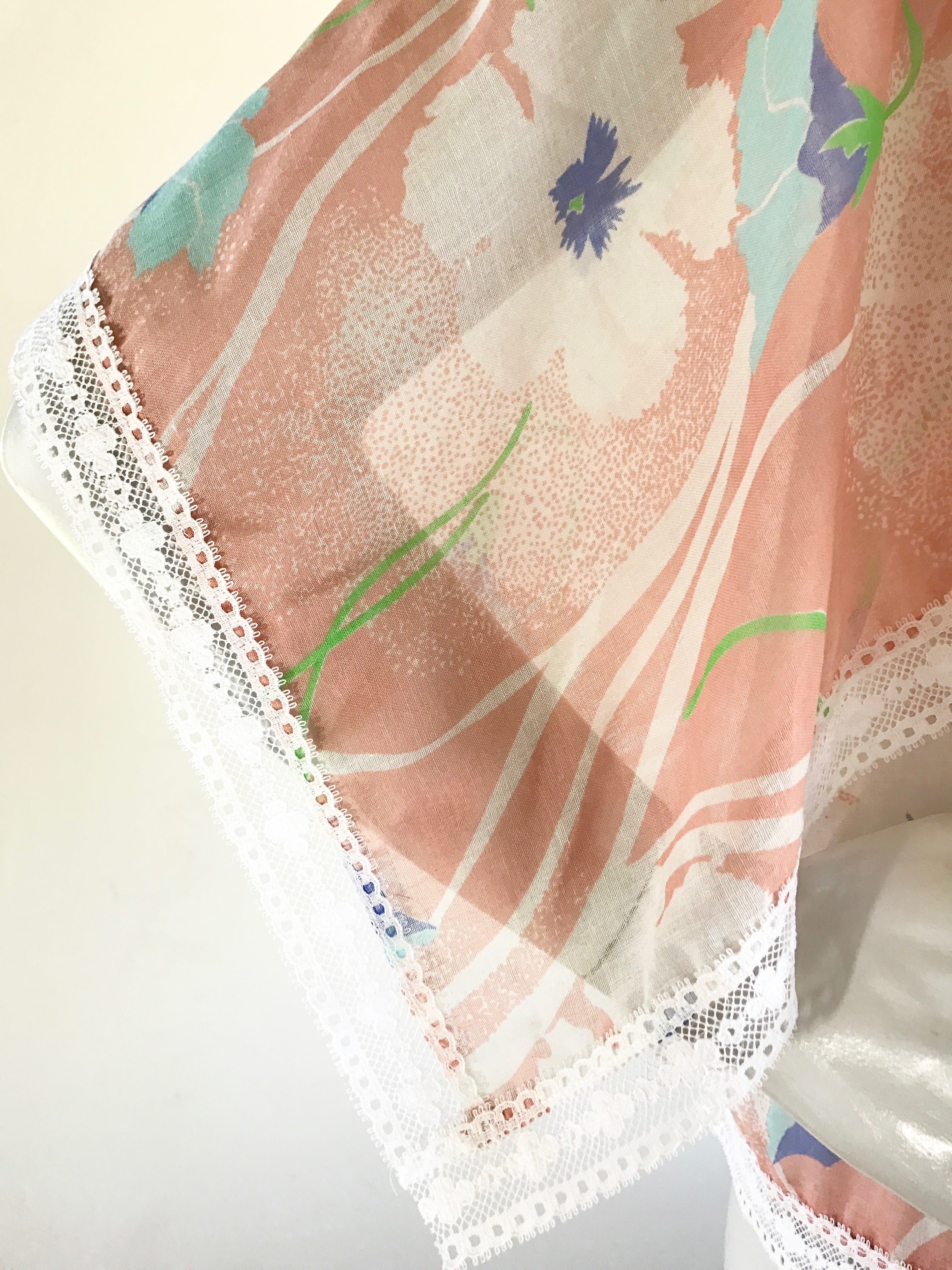 Semi Sheer Pastel Fairy Hem Lace Trimmed Blouse — vintage 1970s top
