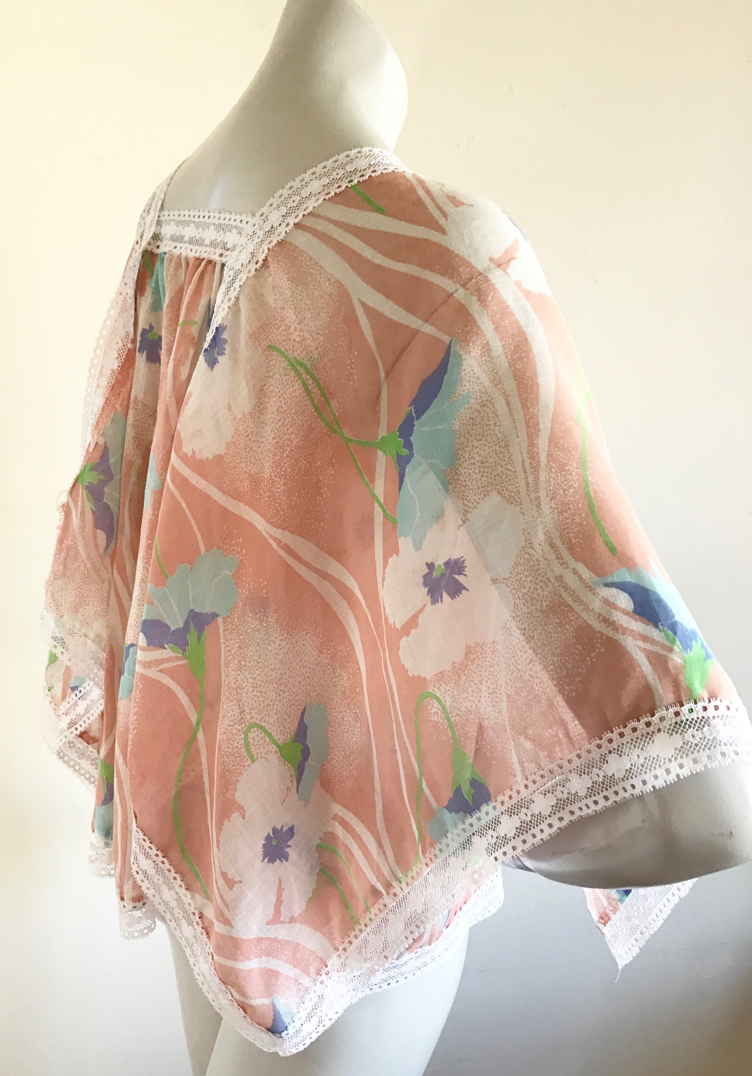 Semi Sheer Pastel Fairy Hem Lace Trimmed Blouse — vintage 1970s top