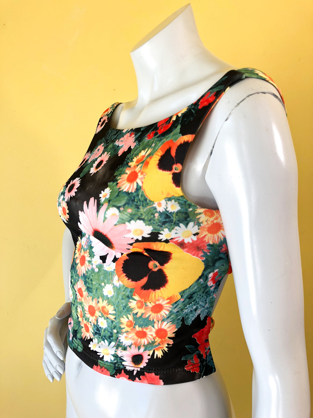 Floral Photo Print Cage Back 90s Tank Top — vintage 1990s Michelle U.S.A top in black