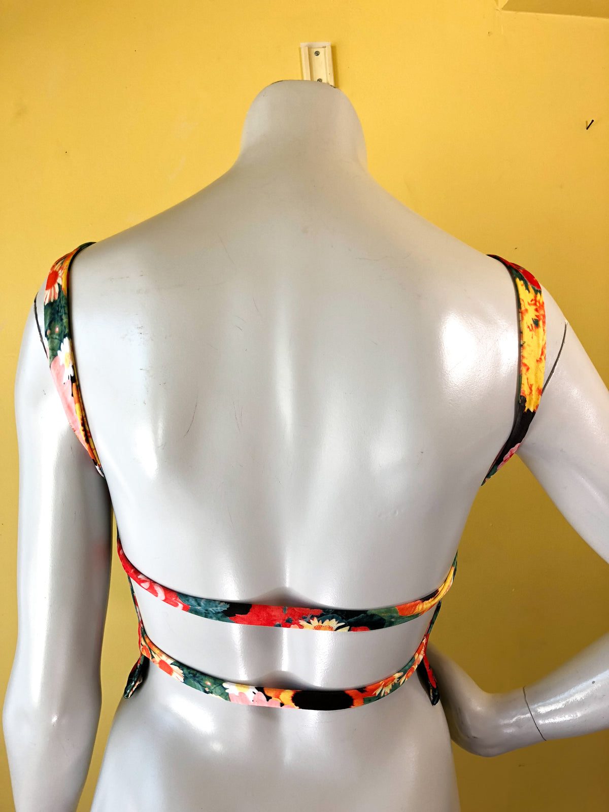 Floral Photo Print Cage Back 90s Tank Top — vintage 1990s Michelle U.S.A top in black