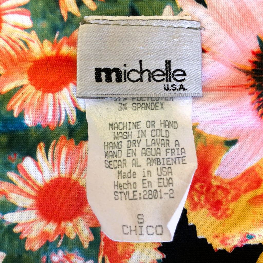 Floral Photo Print Cage Back 90s Tank Top — vintage 1990s Michelle U.S.A top in black