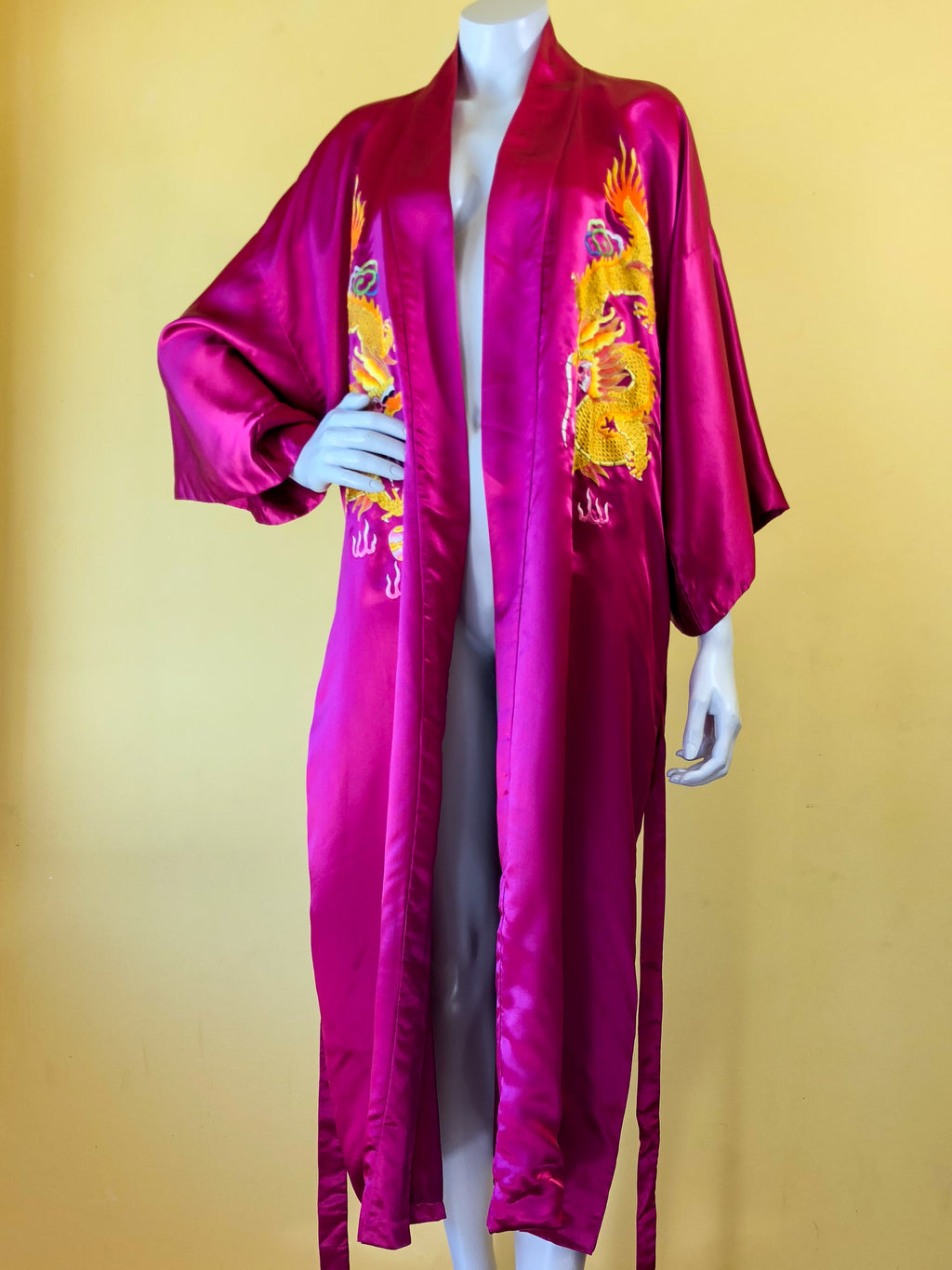 Silk Magenta Chinese Dragon Robe — vintage Golden Bee outerwear in pink