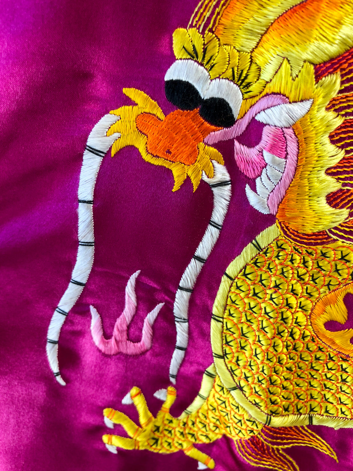 Silk Magenta Chinese Dragon Robe — vintage Golden Bee outerwear in pink