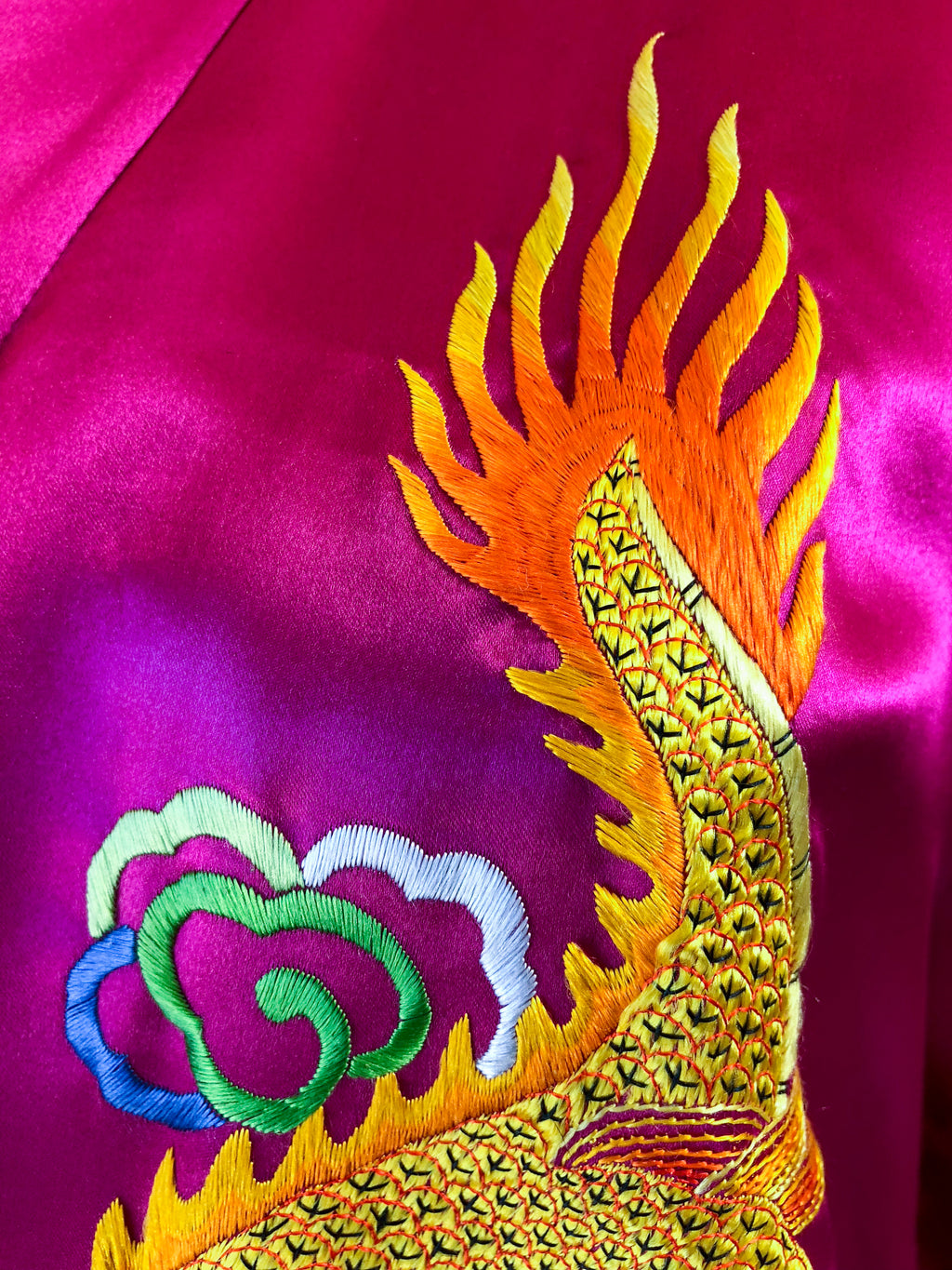 Silk Magenta Chinese Dragon Robe — vintage Golden Bee outerwear in pink