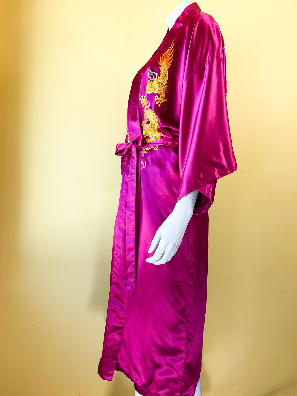 Silk Magenta Chinese Dragon Robe — vintage Golden Bee outerwear in pink