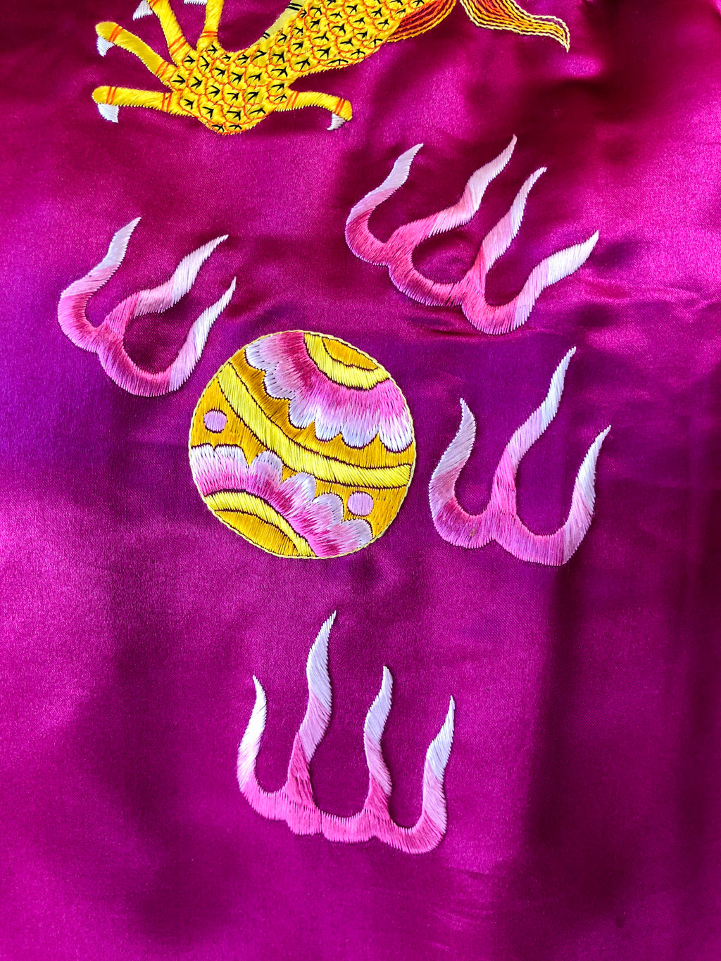 Silk Magenta Chinese Dragon Robe — vintage Golden Bee outerwear in pink