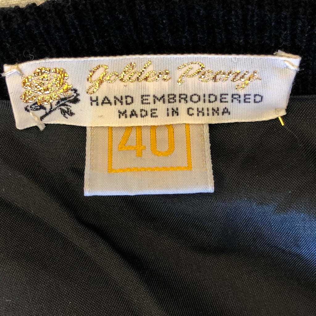 Iridescent Sequin Cardigan Sweater — vintage Golden Peony knit in black, multicolour