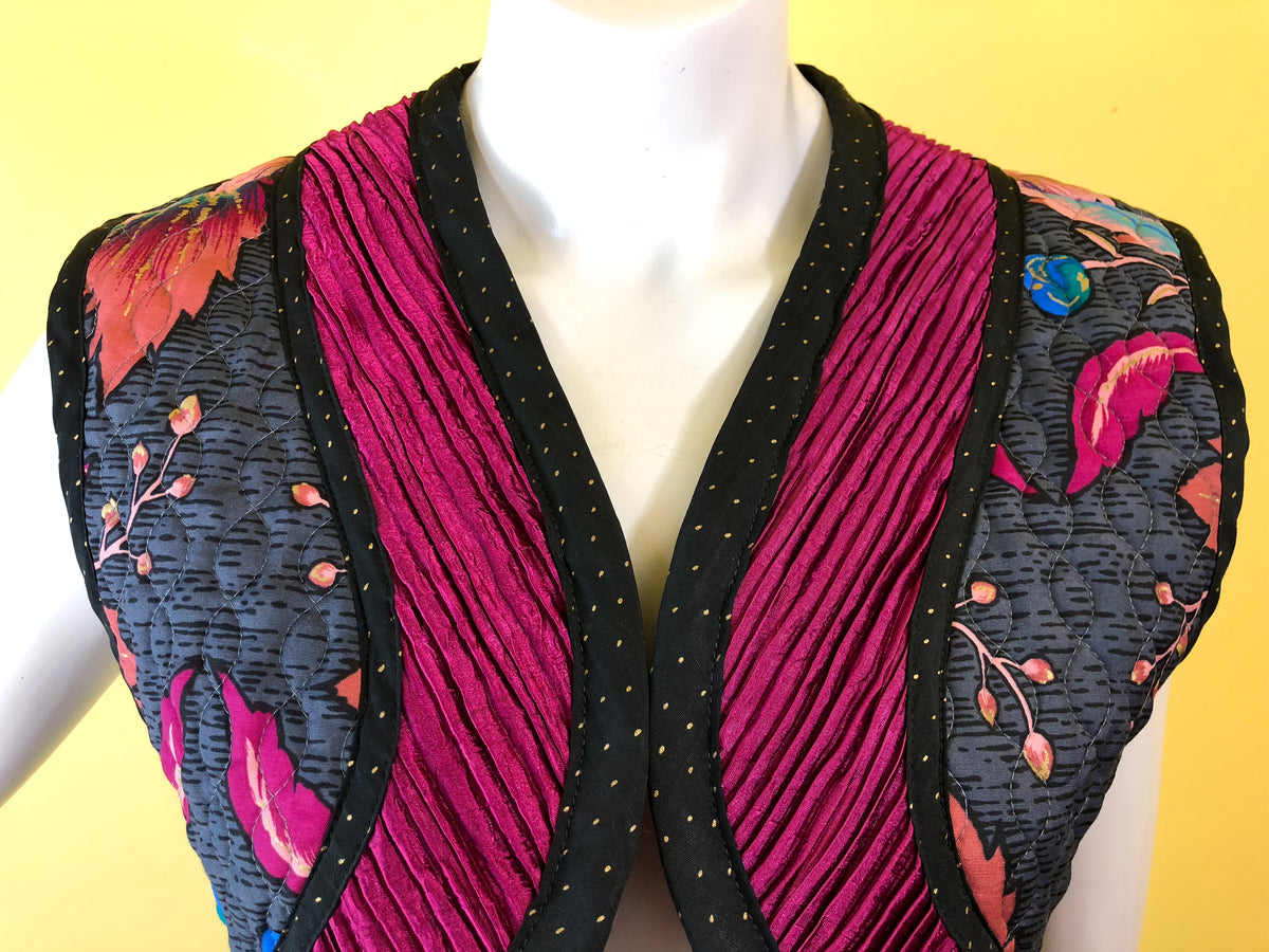 Jeanne Marc Cropped Quilted Genie Vest — vintage 1990s Jeanne Marc top in gold, multicolour
