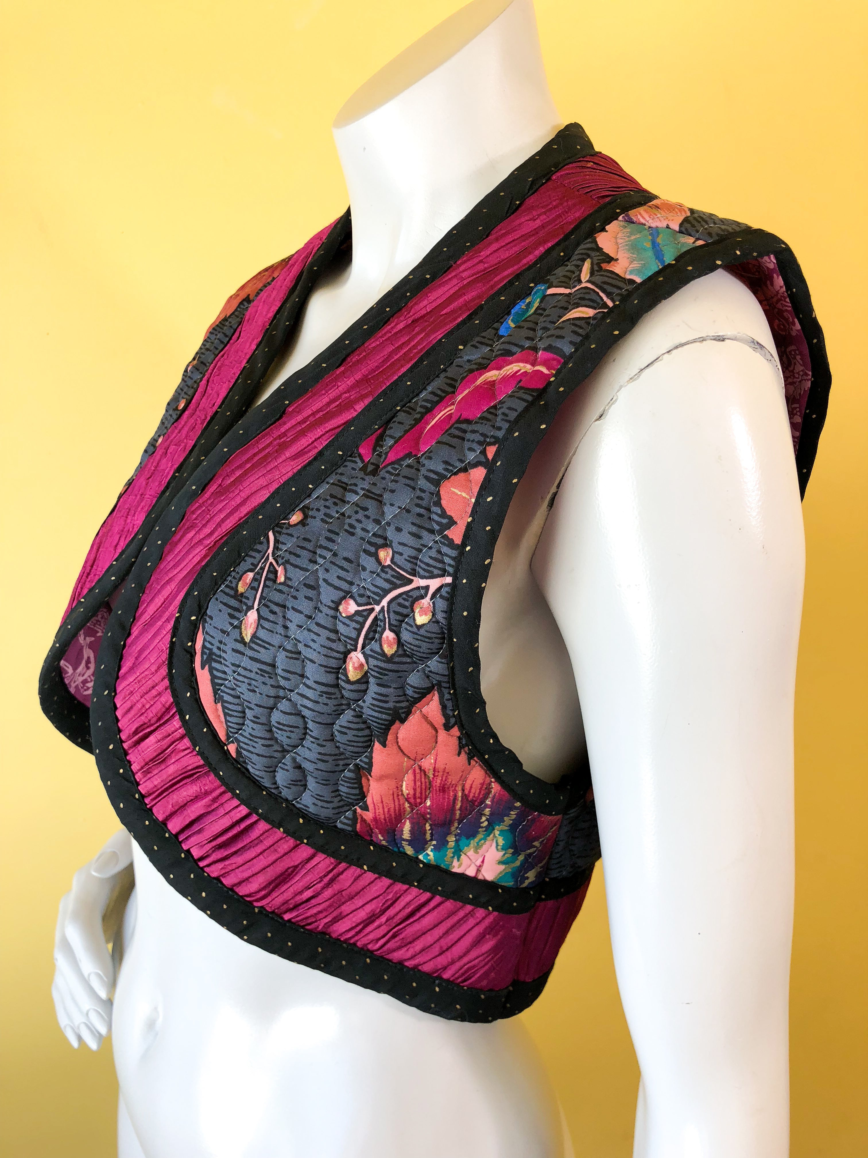 Jeanne Marc Cropped Quilted Genie Vest — vintage 1990s Jeanne Marc top in gold, multicolour