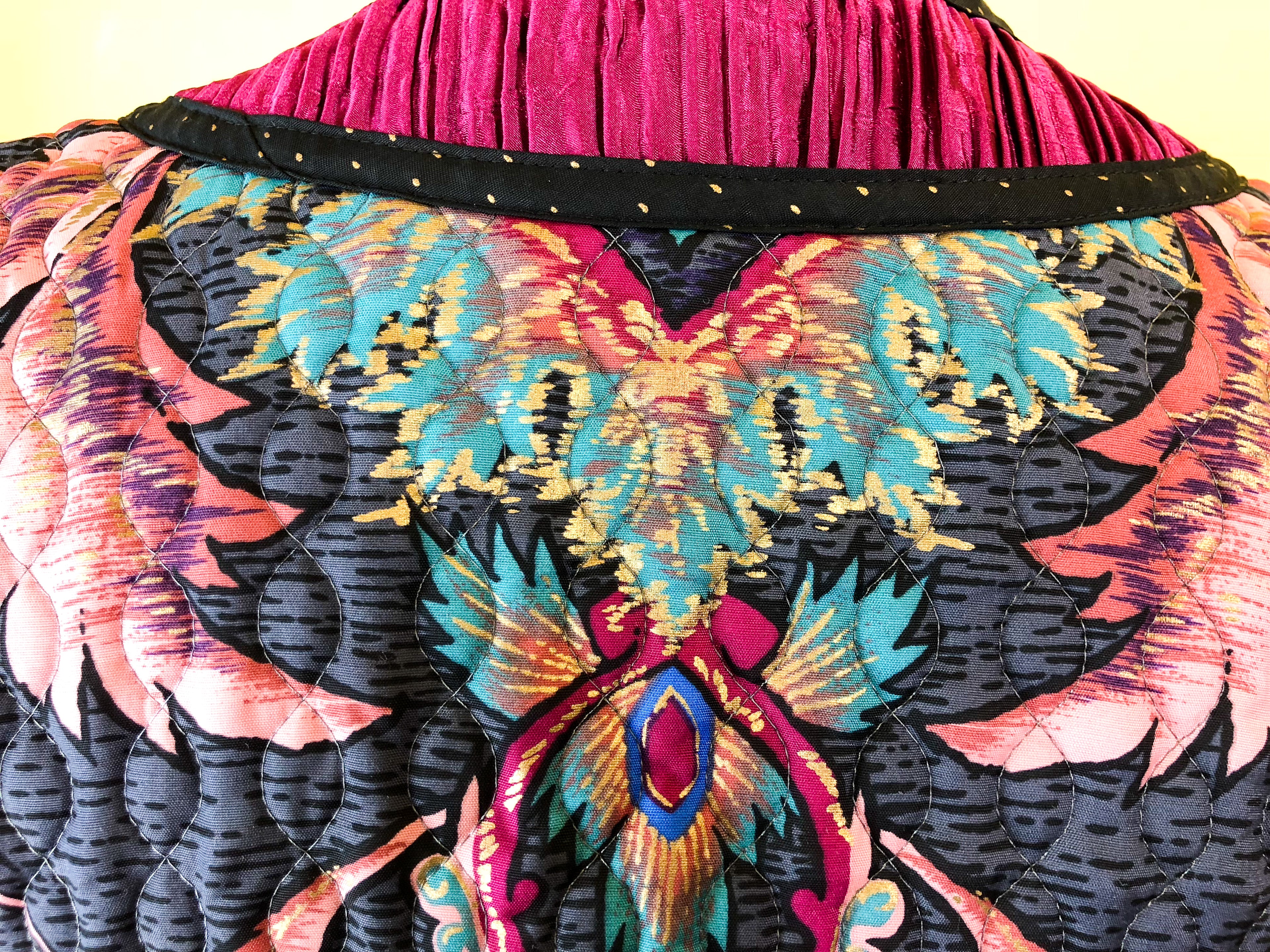 Jeanne Marc Cropped Quilted Genie Vest — vintage 1990s Jeanne Marc top in gold, multicolour