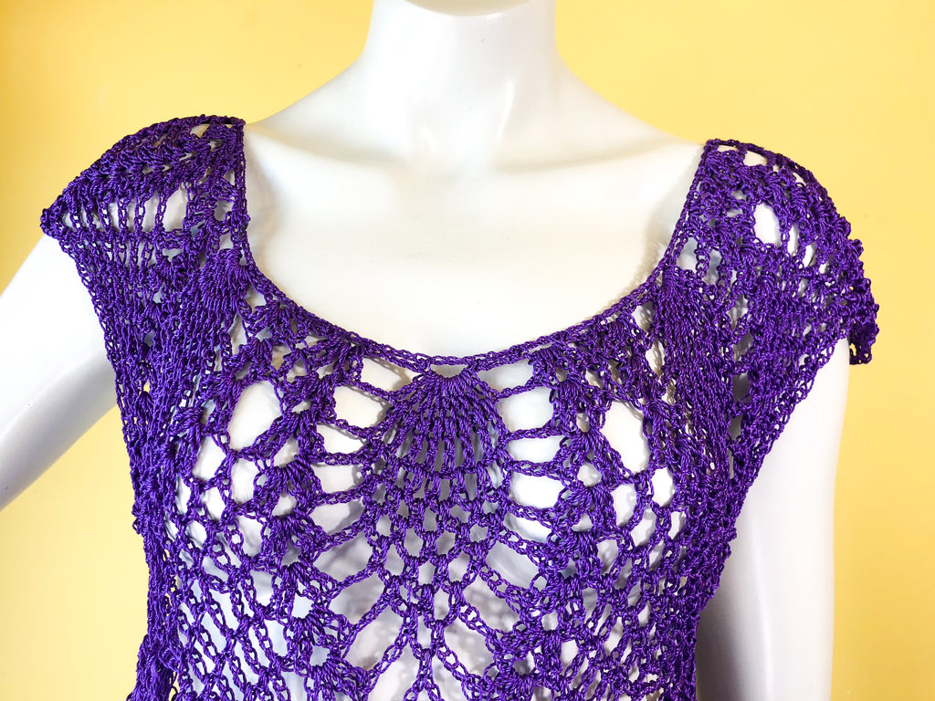 SOLD Deep Purple Net Mermaid Dress — vintage dress in purple