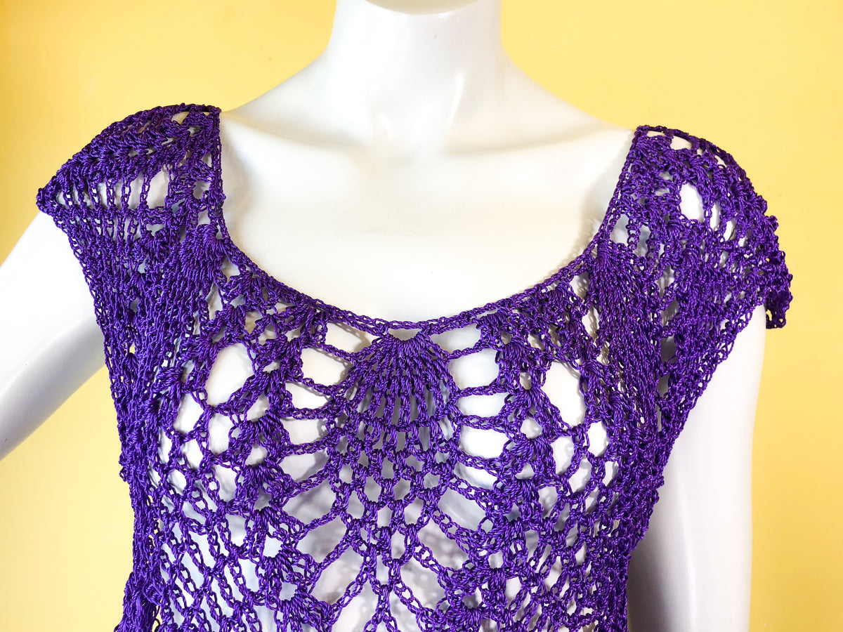 SOLD Deep Purple Net Mermaid Dress — vintage dress in purple