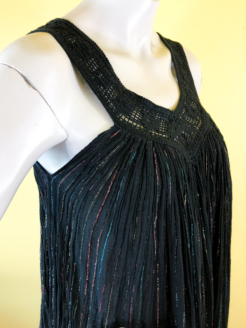 Indian Cotton Gauze Crochet Dress.  Vintage clothing available at Empress Vintage in Berkeley, California.