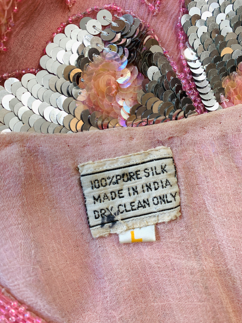 Pink Sequin Butterfly Silk Blouse — vintage 1980s top in pink