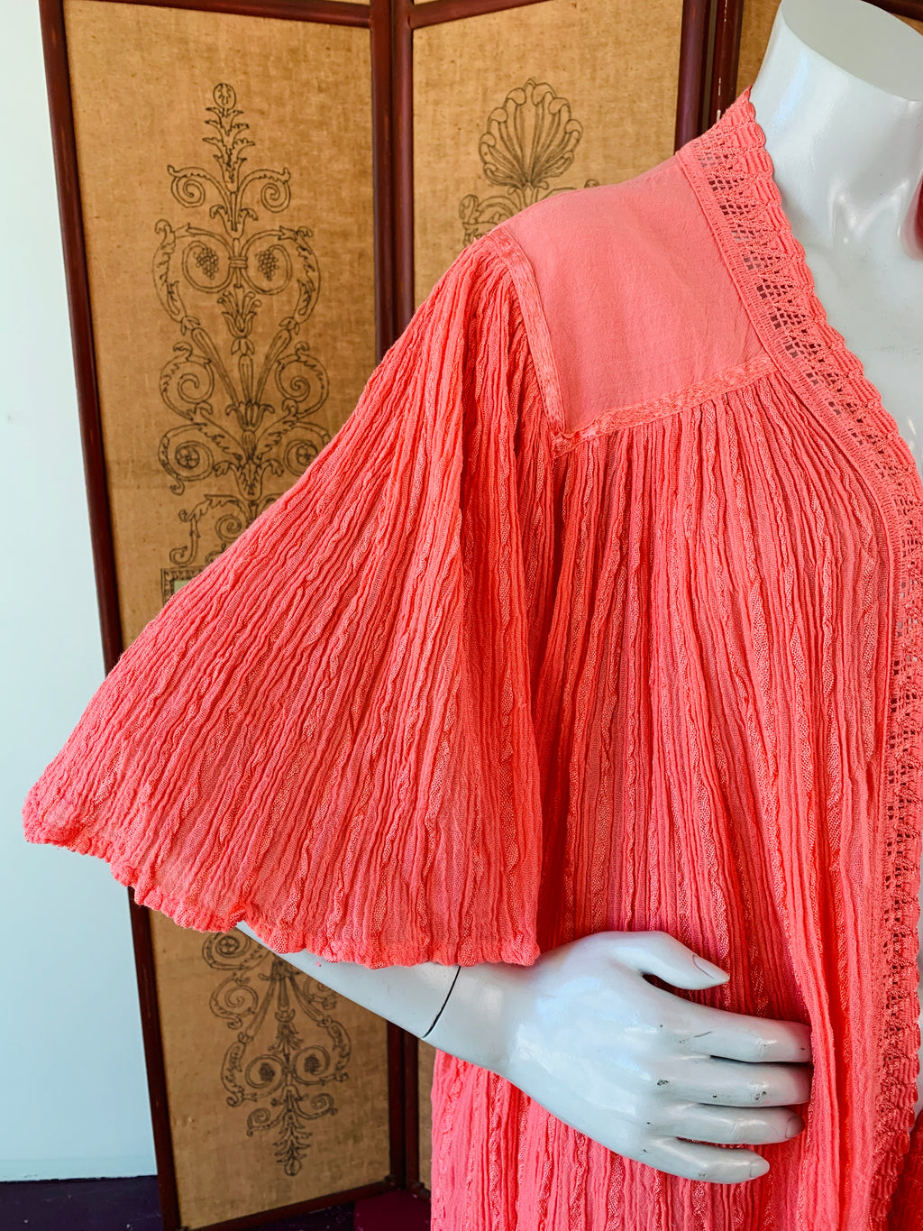 Pink Cotton Gauze Grecian Angel Sleeve Duster — vintage jacket in pink