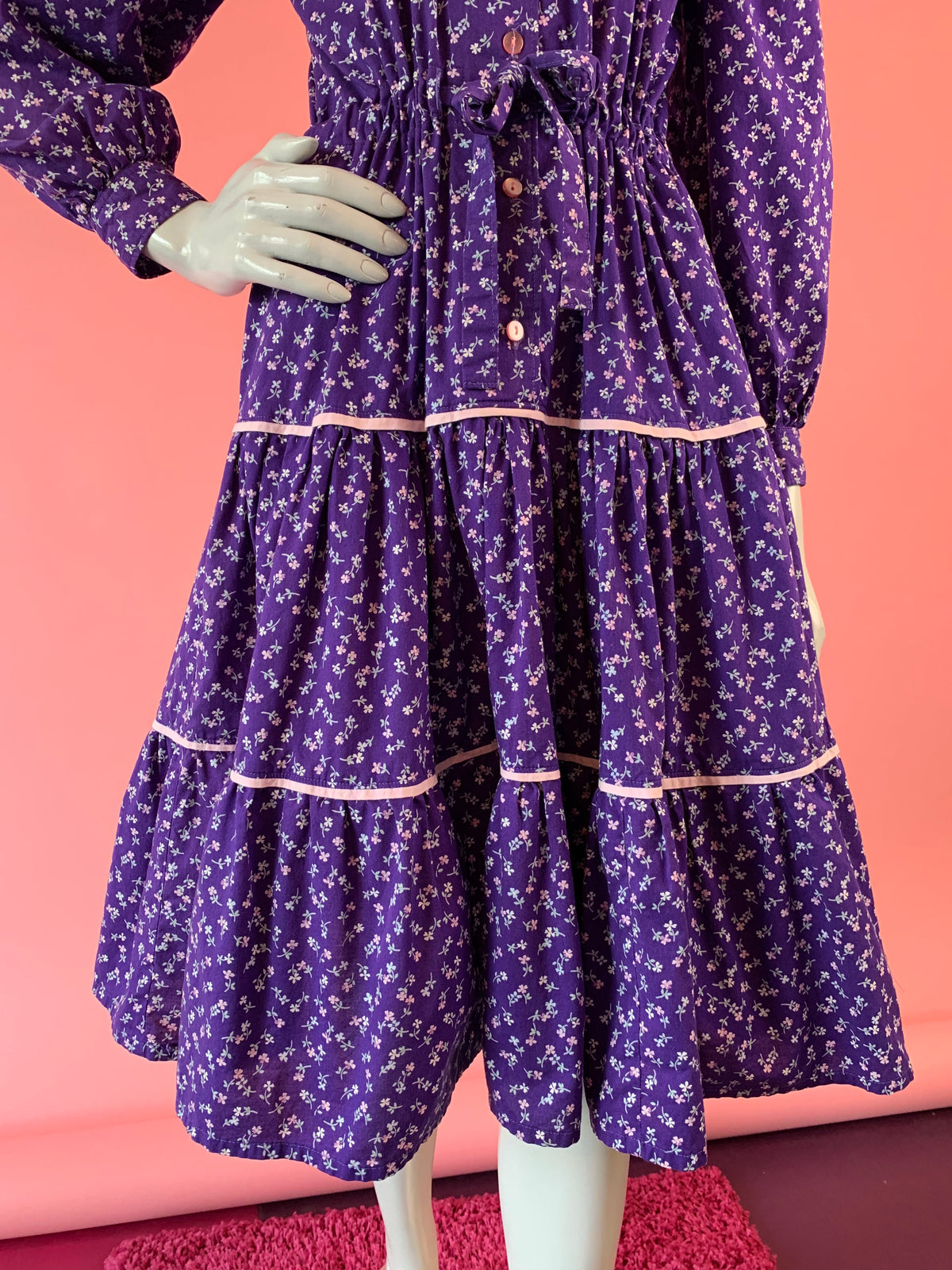 Purple Floral Cotton Prairie Dress — vintage dress in purple