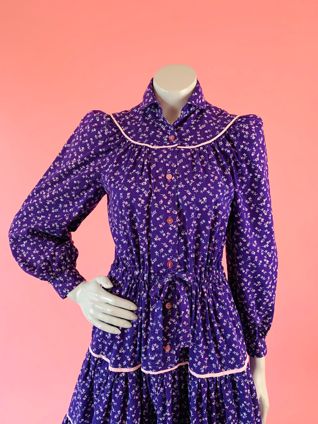 Purple Floral Cotton Prairie Dress — vintage dress in purple