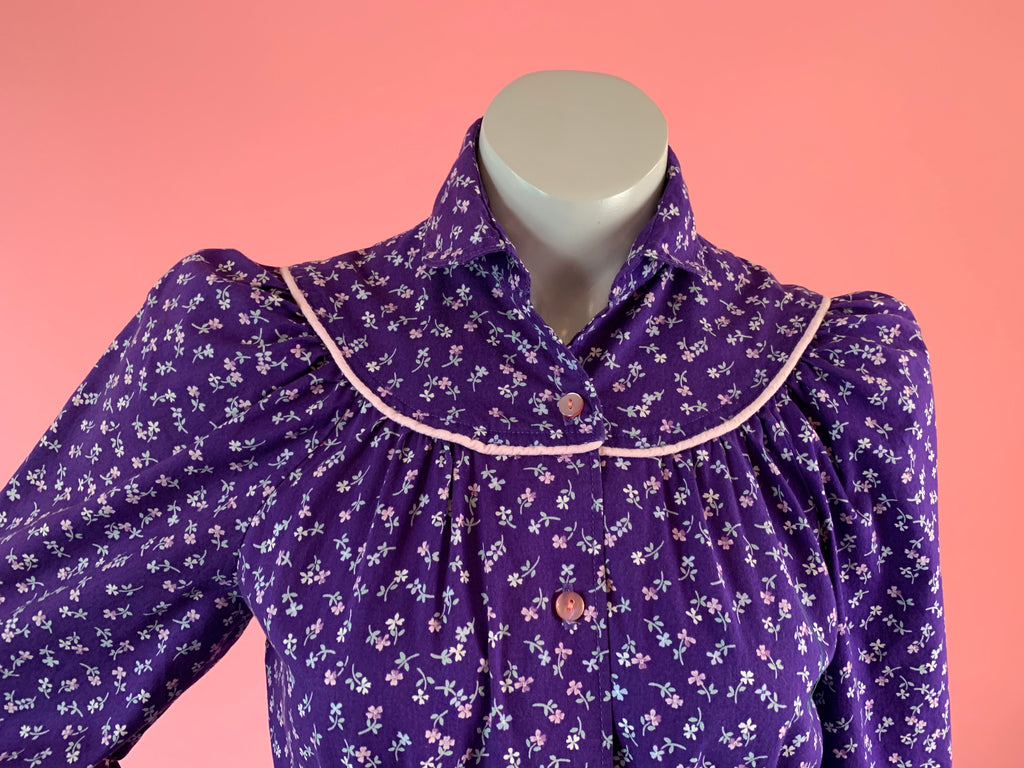 Purple Floral Cotton Prairie Dress — vintage dress in purple