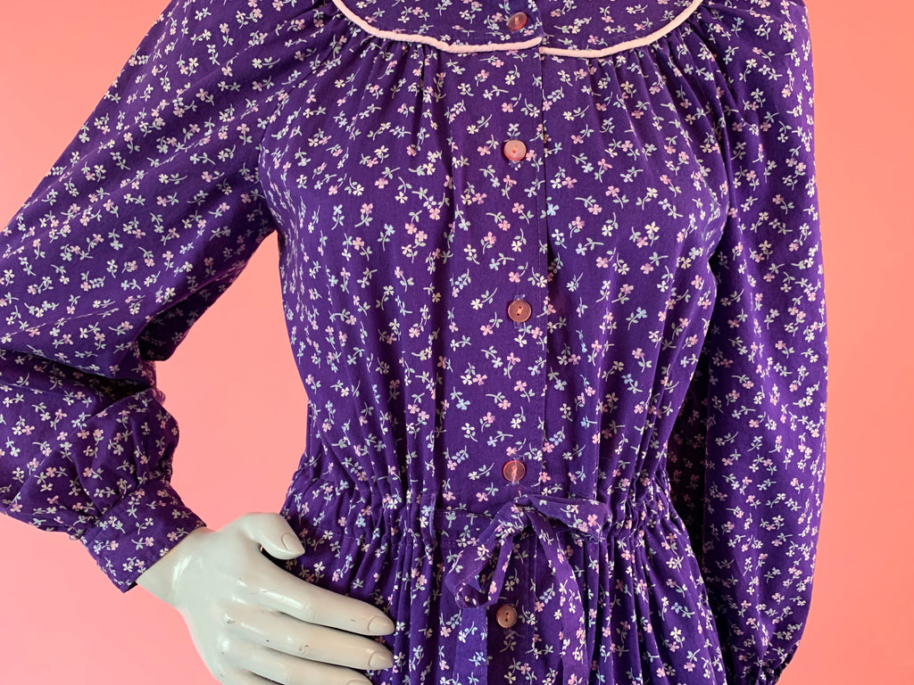 Purple Floral Cotton Prairie Dress — vintage dress in purple