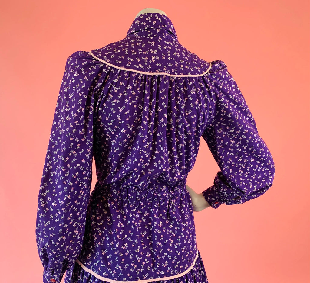 Purple Floral Cotton Prairie Dress — vintage dress in purple