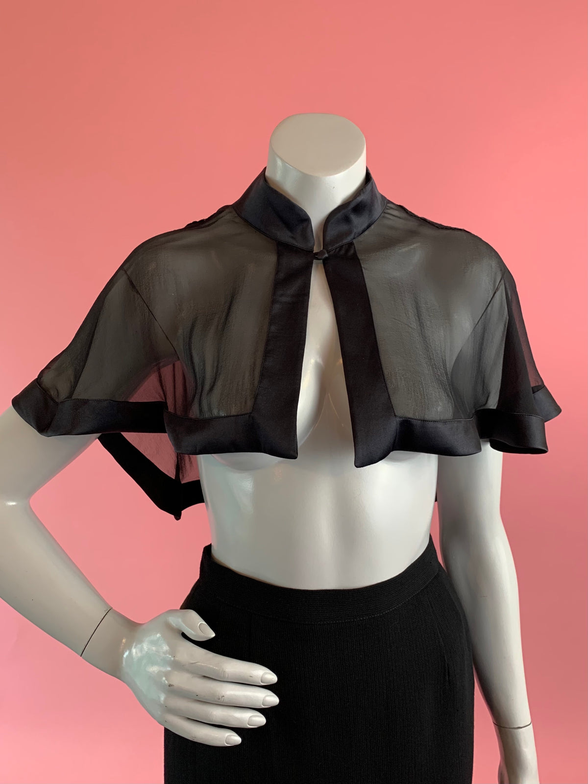 La Perla Black Sheer Embroidered Silk Capelet — vintage La Perla top in black