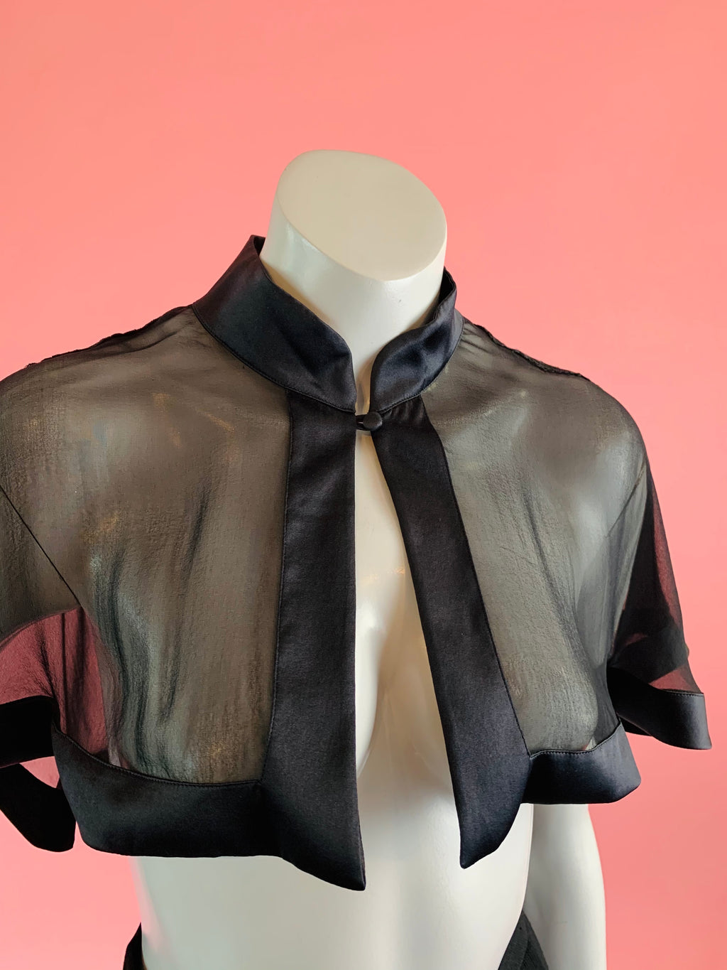 La Perla Black Sheer Embroidered Silk Capelet — vintage La Perla top in black