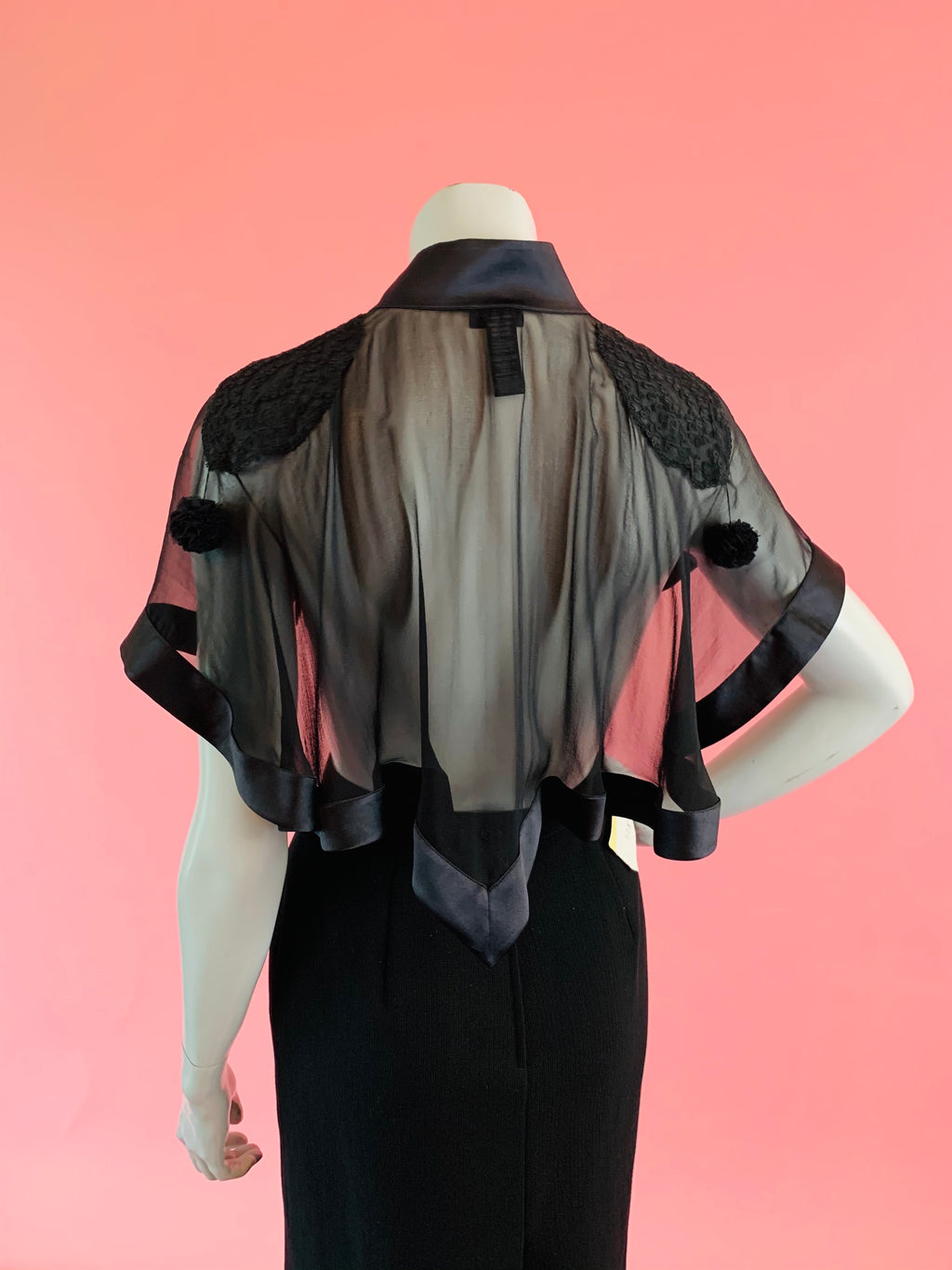 La Perla Black Sheer Embroidered Silk Capelet — vintage La Perla top in black