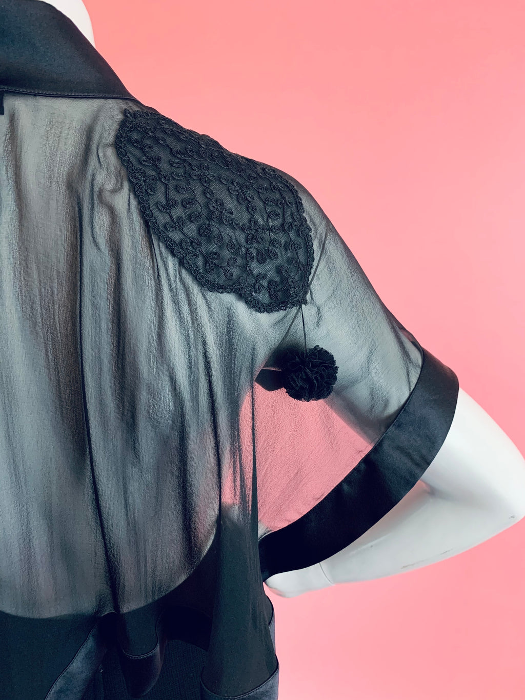 La Perla Black Sheer Embroidered Silk Capelet — vintage La Perla top in black