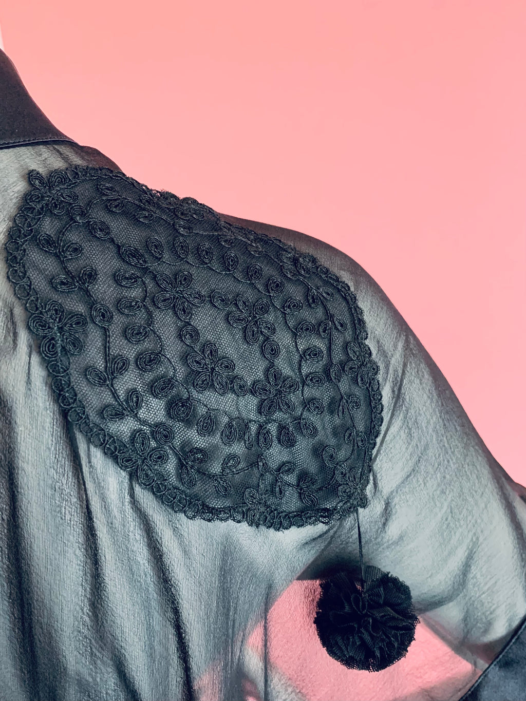 La Perla Black Sheer Embroidered Silk Capelet — vintage La Perla top in black