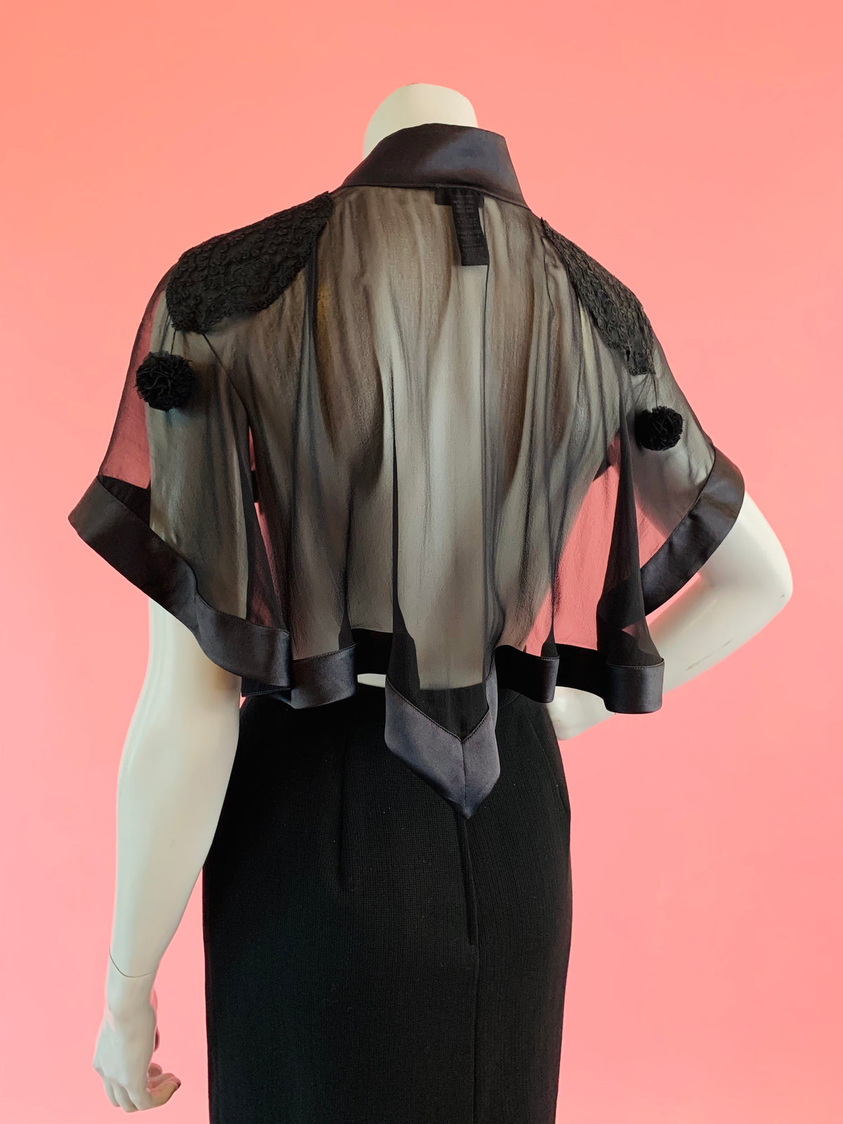 La Perla Black Sheer Embroidered Silk Capelet — vintage La Perla top in black