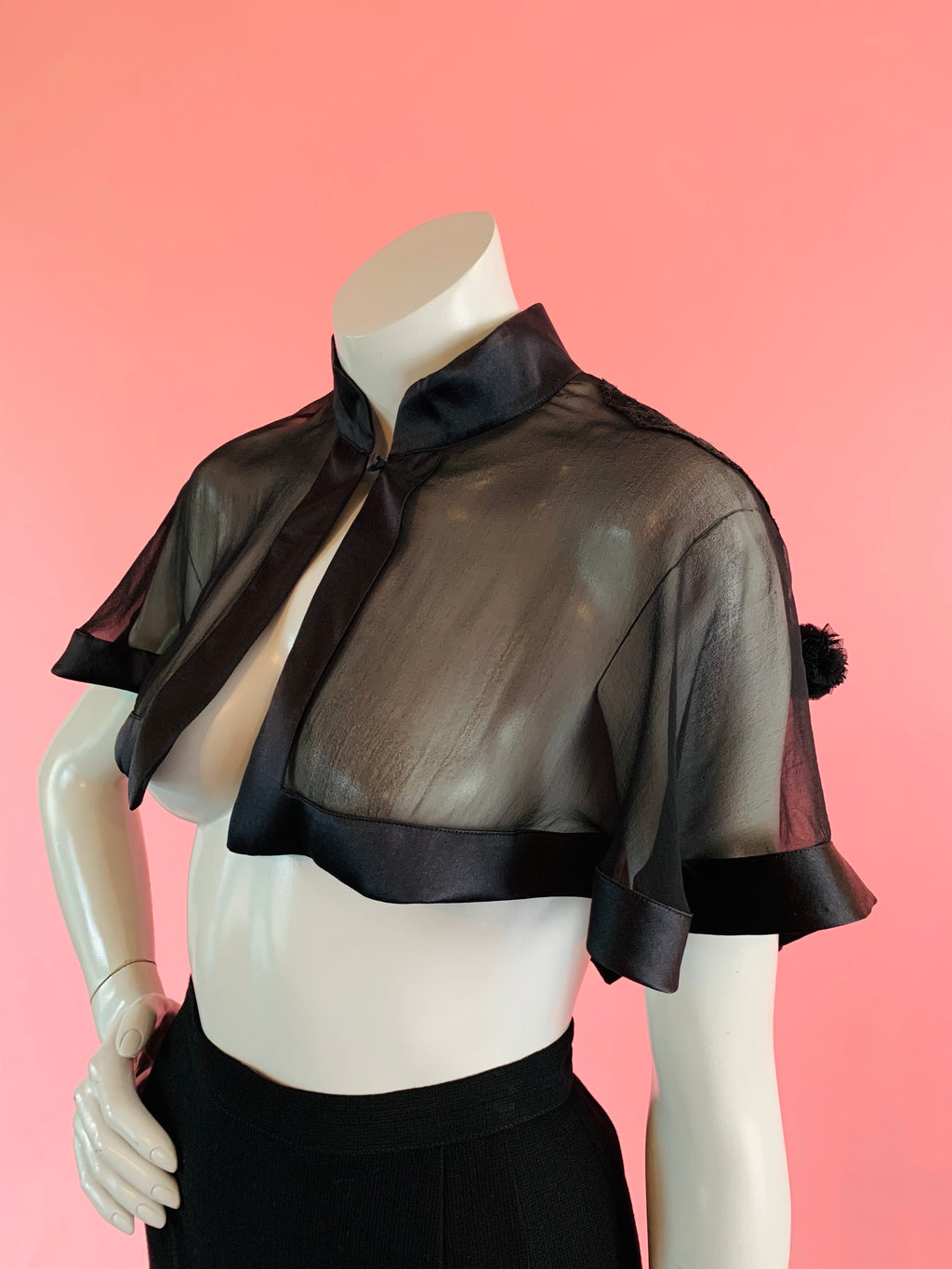 La Perla Black Sheer Embroidered Silk Capelet — vintage La Perla top in black