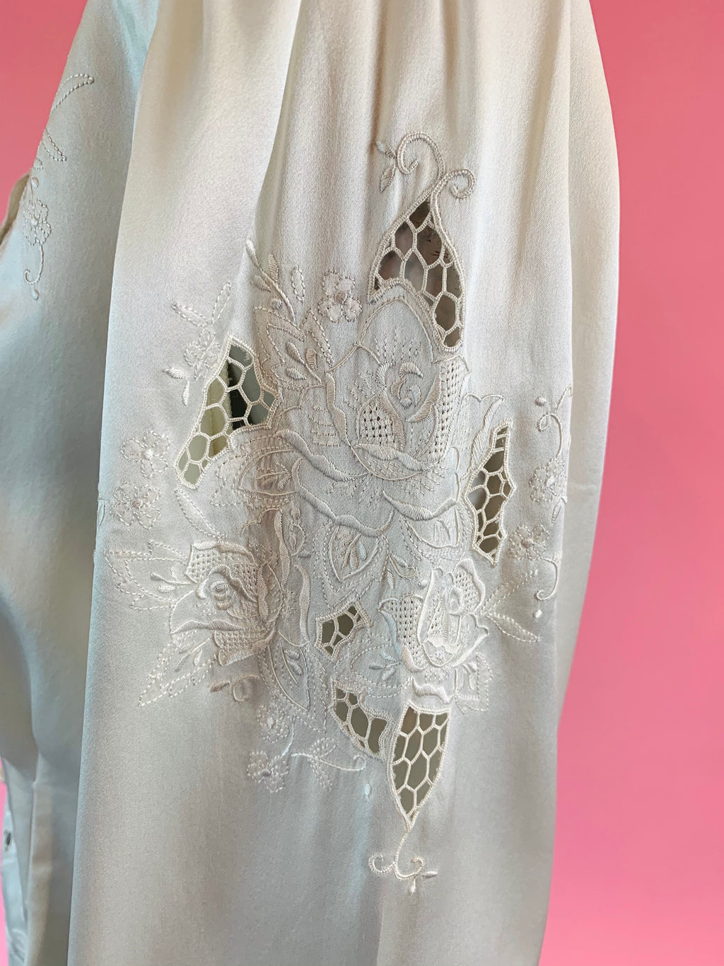Pierre Cardin Creme Silk Cut Out Embroidered Blouse — vintage Pierre Cardin top