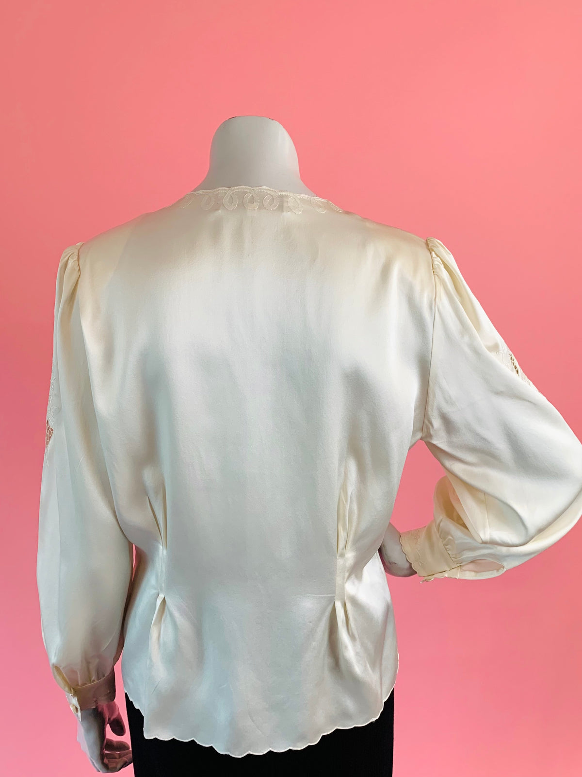 Pierre Cardin Creme Silk Cut Out Embroidered Blouse — vintage Pierre Cardin top