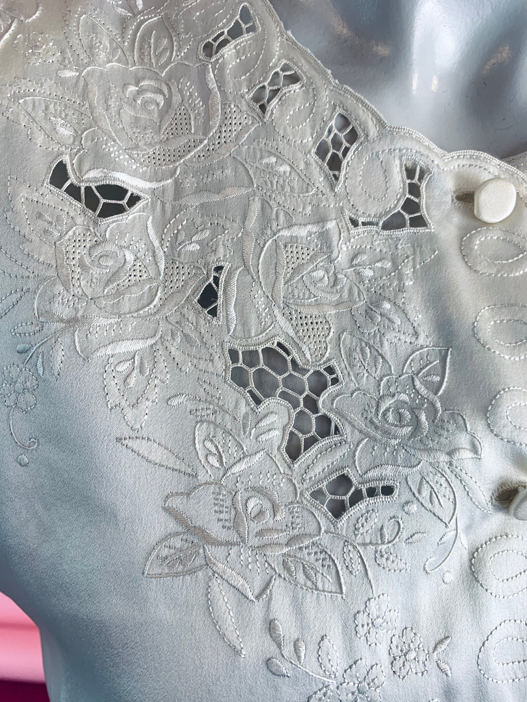 Pierre Cardin Creme Silk Cut Out Embroidered Blouse — vintage Pierre Cardin top