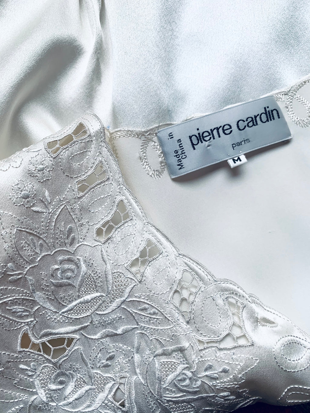 Pierre Cardin Creme Silk Cut Out Embroidered Blouse — vintage Pierre Cardin top