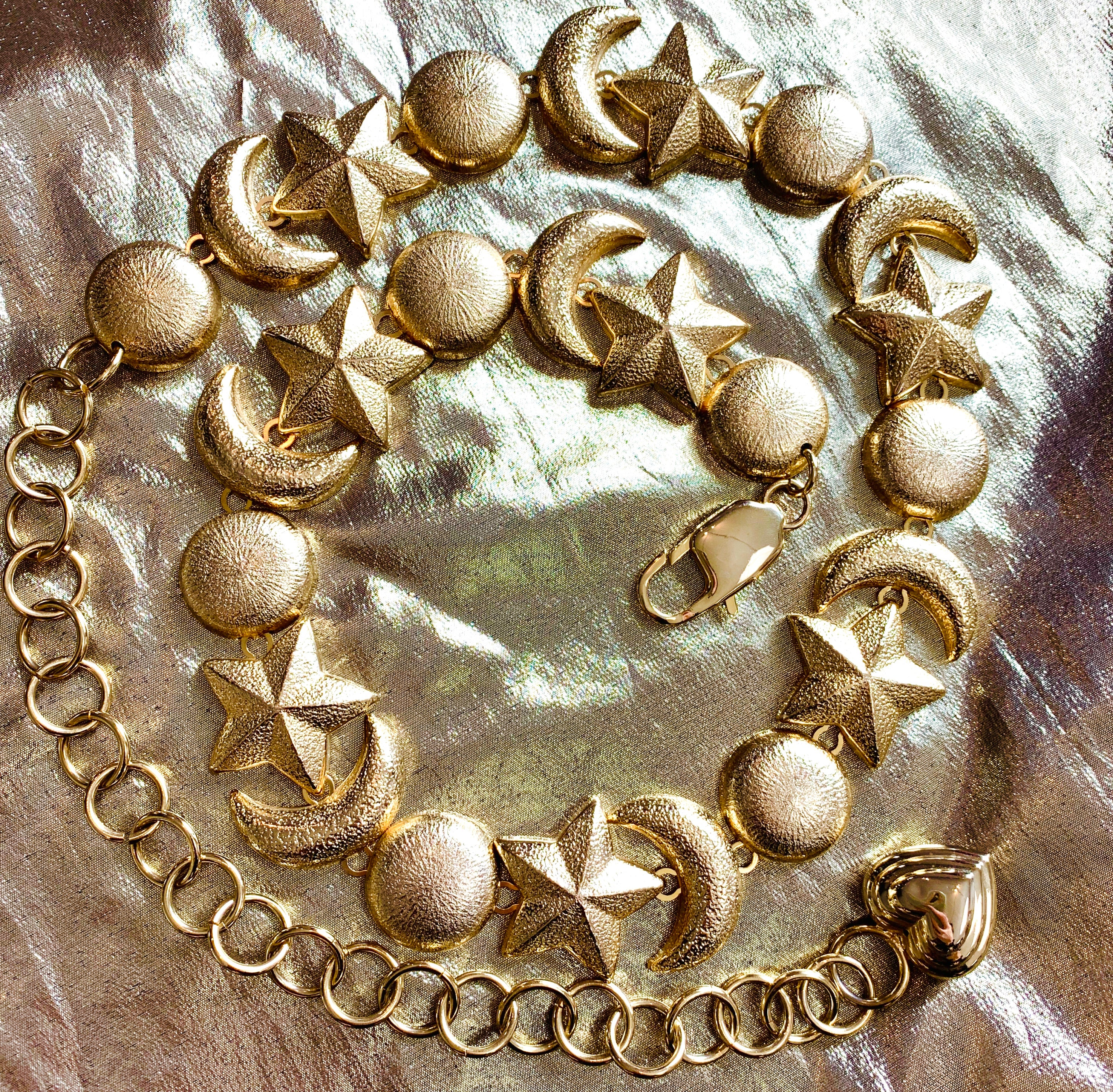 Cosmic Gold Moon & Stars Belt — vintage 1990s belt in gold