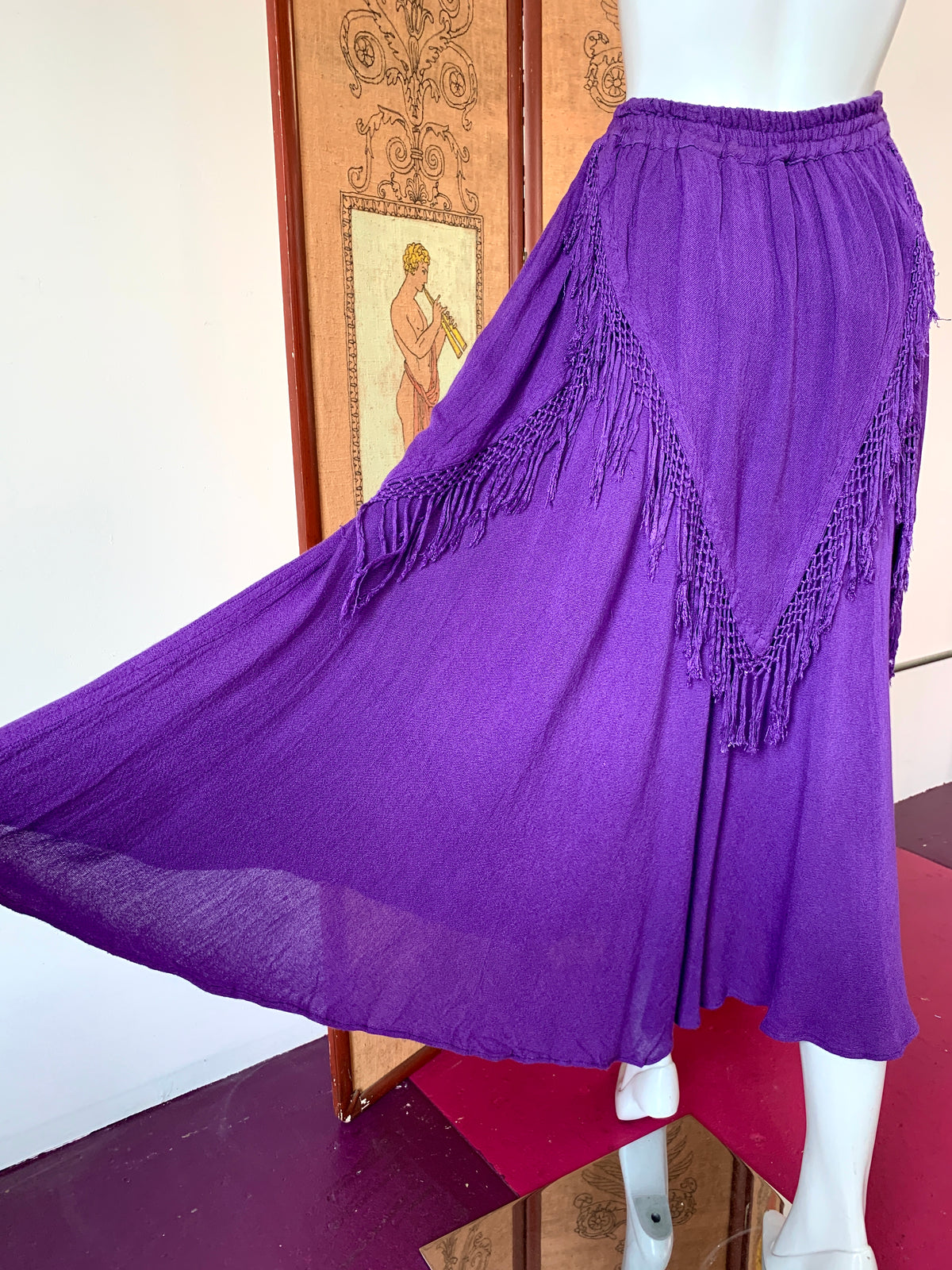 Purple Moroccan Fringe Skirt — vintage bottoms in purple