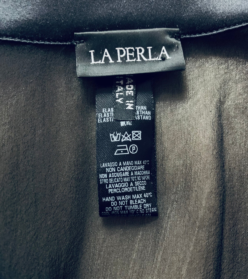 La Perla Black Sheer Embroidered Silk Capelet — vintage La Perla top in black