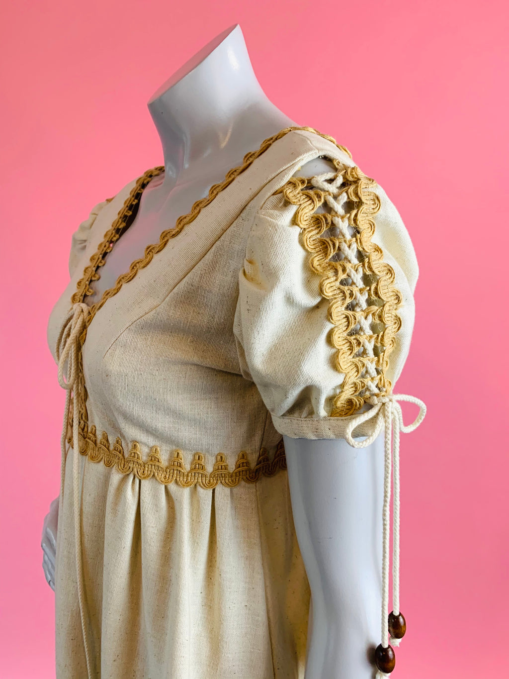 Gunne Sax Lace Up Vanilla Bean Cotton Maxi Dress — vintage 1970s Gunne Sax dress